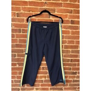 Reebok‎ Track Pants Mens M Navy Blue Green Stripe Windbreaker Y2K